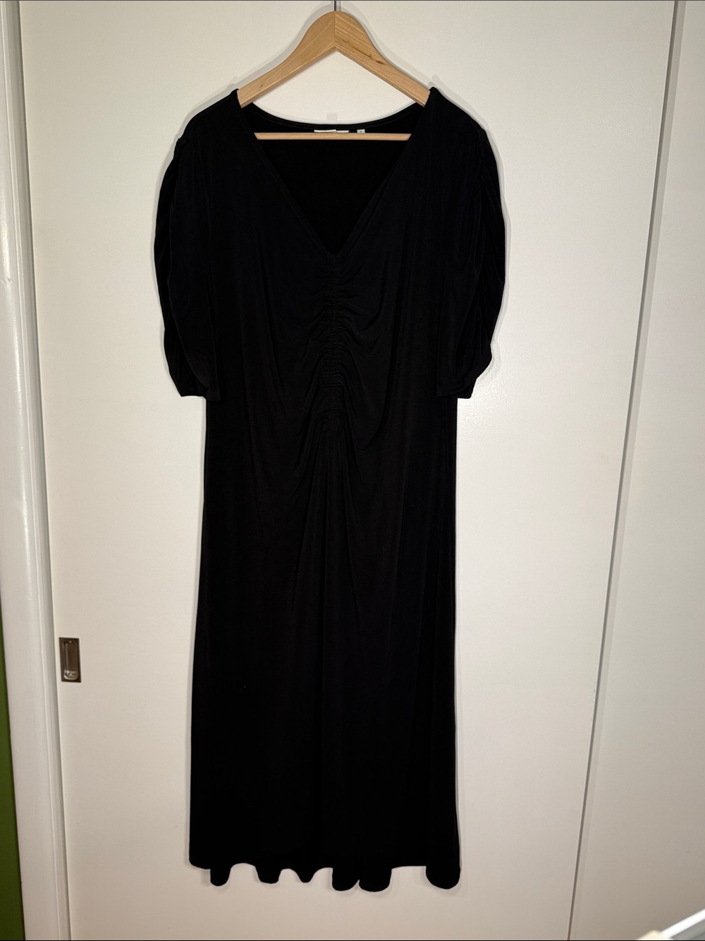 Chico's Black V-Neck Ruched Midi Dress XL or 3
